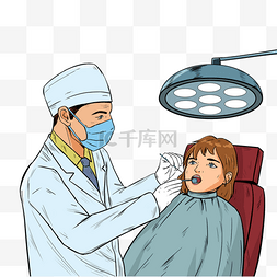 医疗健康卡通背景图片_牙医治疗儿童复古漫画