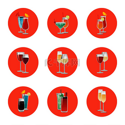 伞设计元素图片_一对圆形的鸡尾酒，由柑橘类水果