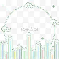 几何抽象圆形线条图片_韩国云朵蓝色几何线条边框