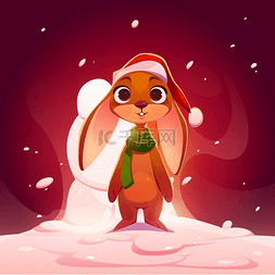 庆祝的兔子图片_圣诞贺卡与可爱的兔子在围巾和红