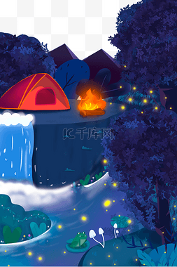 夏季夜晚森林小河边搭帐篷看星星