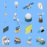天气预报等距图标设置与气象学符号隔离矢量图