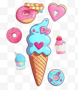 可爱冰淇淋图片_卡通冰淇淋少女可爱贴纸