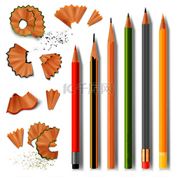 白色橡皮擦图片_削尖的木制铅笔，带有各种尺寸的