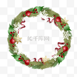 文化绿植图片_红色丝带雪花圣诞花环