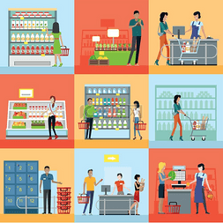 超市背景图片_平面设计中的购物概念向量集。