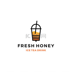 蜂蜜标签矢量素材图片_蜂蜜冰茶杯泡泡饮料标志矢量图标