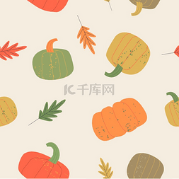 上卡图片_米色背景上的秋季无缝图案。
