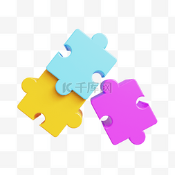 蓝色拼图块图片_3DC4D立体黄色蓝色拼图