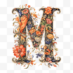 典雅图片_洛可可风格鲜花环绕字母系列字母