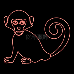 霓虹灯猴子红色矢量插图图像平面