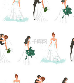 婚礼卡通背景图片_手绘矢量抽象漫画婚礼婚礼新娘和