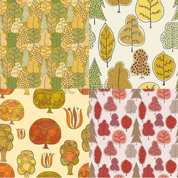树木纹理矢量图片_矢量集的彩色无缝图案与树木质地