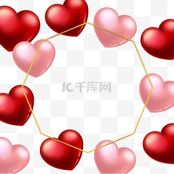 情人节日图片_情人节爱心气球质感金色边框