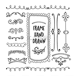 矢量花卉装饰集手绘涂鸦框架、分隔线、边框、元素。