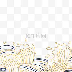 日式和风图案图片_大海浪花金色日式风格插画