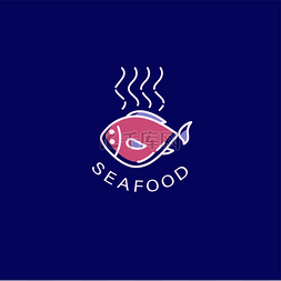 卡通水和鱼图片_海鲜餐厅或咖啡馆的矢量图标和标