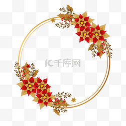 花卉装饰标签图片_圣诞新年一品红花卉金线边框