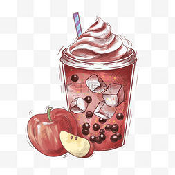 卡通苹果红色图片_红色苹果水果波波茶