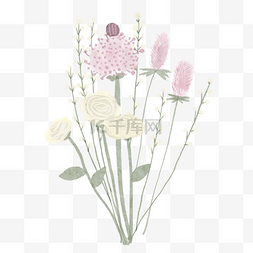 白色简单花瓶图片_野花花束水彩风格婚礼淡紫色