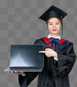 手指笔记本电脑内容的毕业女大学
