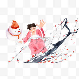 梅花冬景图片_冬天冬景小寒大寒冬至大树雪人大