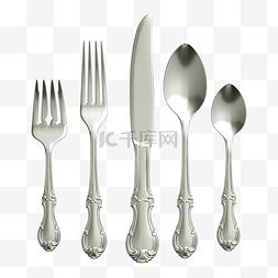 勺子盘子图片_3D立体C4D餐具刀叉吃饭勺子