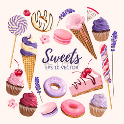 手绘甜点糖果图片_美味的水果糖果和甜点套餐