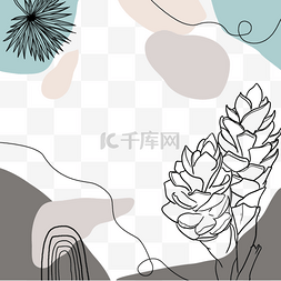 花卉灰色图片_蓝灰线描花卉instagram故事边框