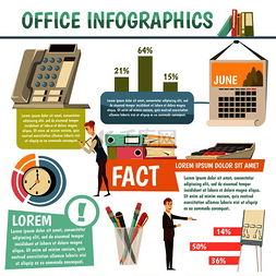 办公室彩色平面正交图表与信息文