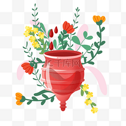 月亮茶杯图片_女性生理期概念插画美丽的花卉