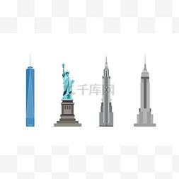 美国的摩天大楼和自由女神像