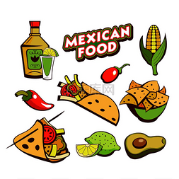 矢量欢迎图片图片_墨西哥食物一套受欢迎的墨西哥快