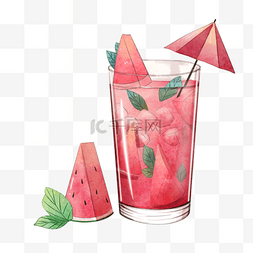 红色果汁图片_水彩红色鸡尾酒西瓜