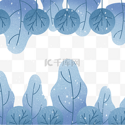 淡蓝色简约图片_蓝色线条植物叶子冬季植物边框