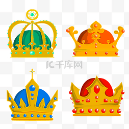 四色卡通风格宝石王冠