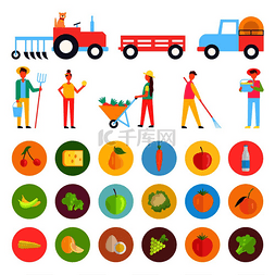 农民收割图片_农场人和收割图标集拖拉机和农业