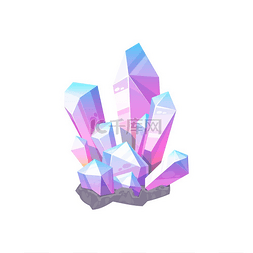 钻石矢量图片图片_紫色宝石孤立的天然水晶图标矢量