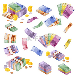 3d纸币图片_等距欧元纸币现金各种各样的欧元
