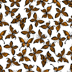 复古镂空图片_装饰无缝飞行的蝴蝶背景与黄色和