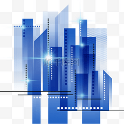 科技传单模板图片_城市景观抽象蓝色闪光城市缩影