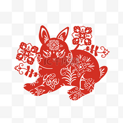 年兔子剪纸中国红扁平风