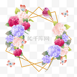 粉红色蝴蝶图片_粉红色婚礼水彩绣球花卉边框