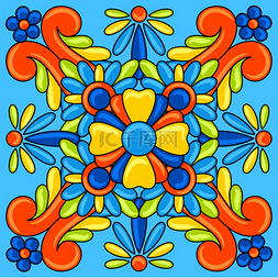 民间传说图片_墨西哥塔拉维拉瓷砖图案用观赏花