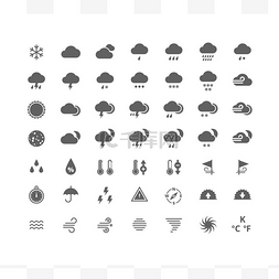 灰色剪影天气图标设置。天气预报