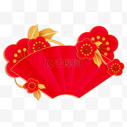 中国风金边框图片_春节新年梅花剪纸扇子边框