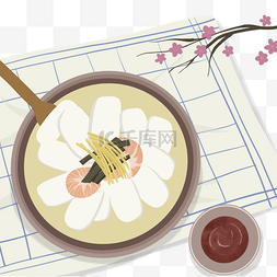 芝士年糕条图片_虾仁年糕汤韩国传统食物插画