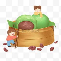 椰蓉豆沙餐包图片_寒食节清明清明节吃豆沙青团