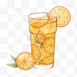 水果夏季图片_水彩黄色柠檬鸡尾酒