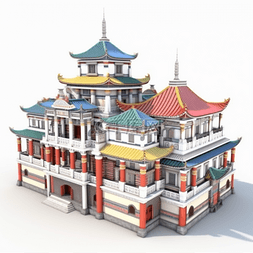 欧式建筑背景图片_古楼欧式风格3d立体建筑白色背景